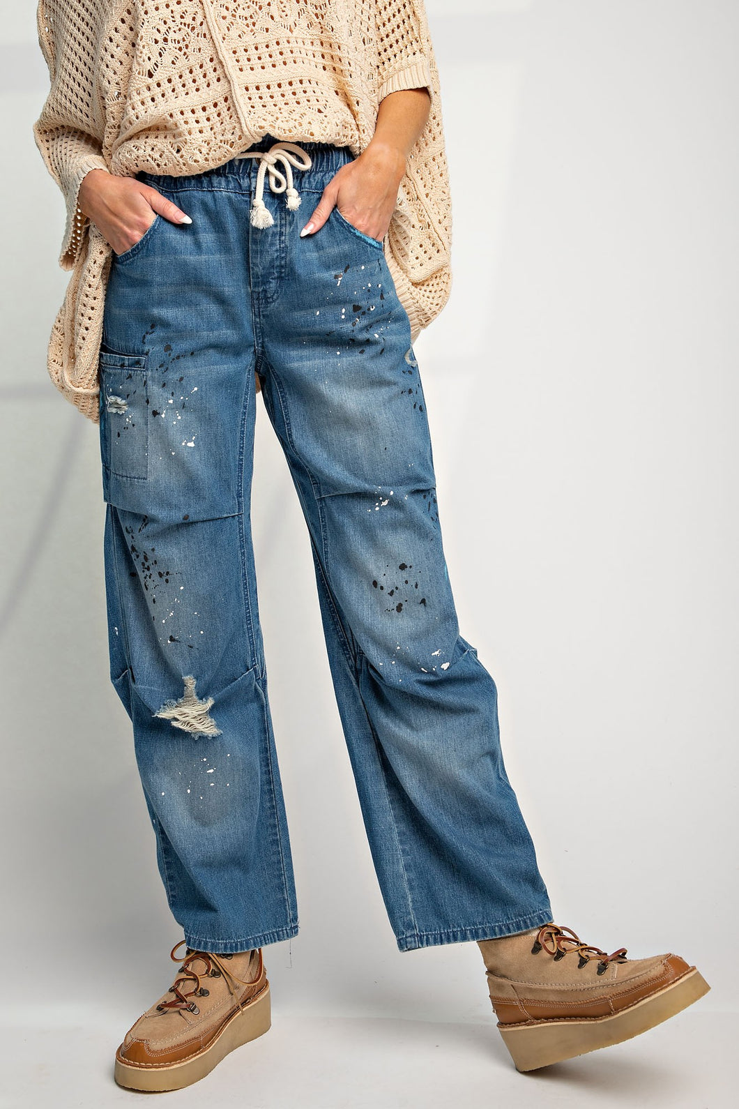 Painted Washed Denim Pants