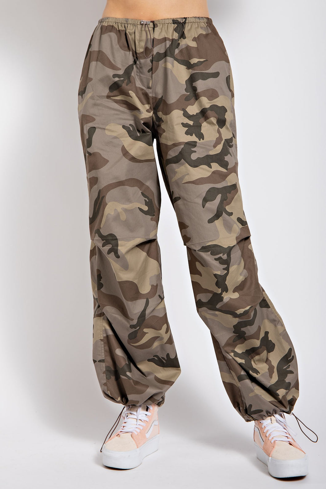 Camouflage Print Parachute Cargo Pants