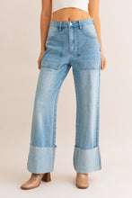 Load image into Gallery viewer, High Waisted Wide Leg Cuffed Jeans
