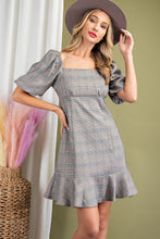 Load image into Gallery viewer, Plaid Puff Sleeve Square Neck Dress
