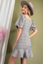 Load image into Gallery viewer, Plaid Puff Sleeve Square Neck Dress
