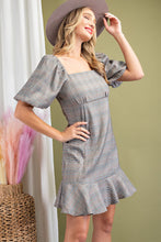 Load image into Gallery viewer, Plaid Puff Sleeve Square Neck Dress

