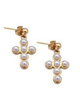 Load image into Gallery viewer, Forgiven Pearl Cross Earrings
