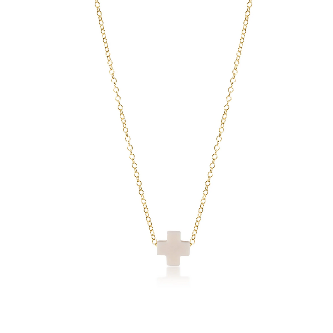 16” Necklace Gold - Signature Cross Off-White