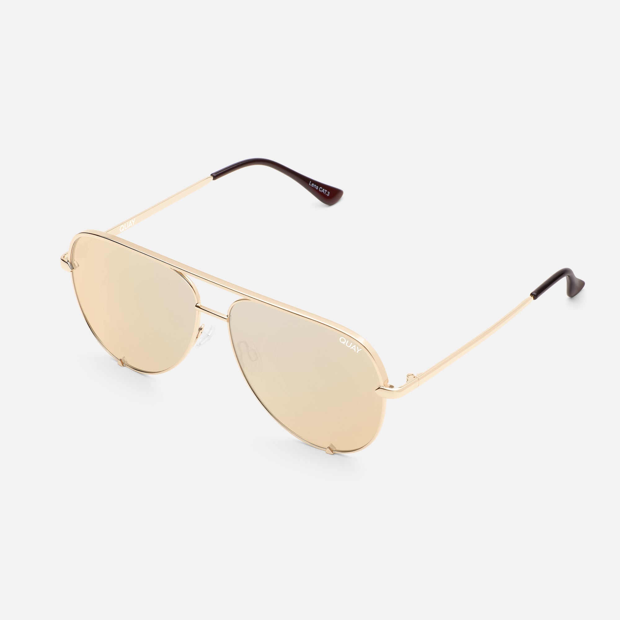 Quay Australia High Key Aviator Sunglasses Gold Polarized QUAY High Key Extra Large Sunglasses - Gold/Brown Fade  main image 2