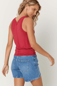 Lona V Neck Tank in Bittersweet Red