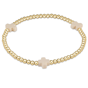 Signature Cross Gold Pattern 3mm Bead Bracelet - Off-White