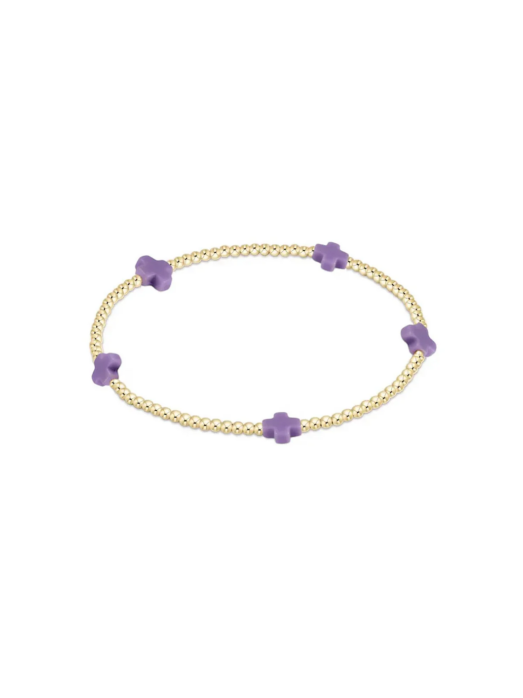 Signature Cross Small Gold Pattern 2mm Bead Bracelet - Purple