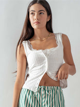 Load image into Gallery viewer, Contrast Stitch Button-Up Tank in White
