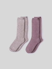 Load image into Gallery viewer, CozyChic 2 Pair Sock Set in Teaberry/Heathered Stone
