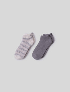 CozyChic Heathered Stripe Ankle Sock Set in Dove Gray Multi