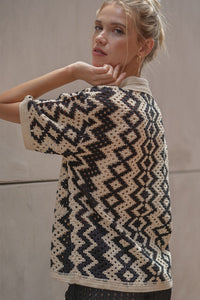 Crochet Knit Top in Black/Natural