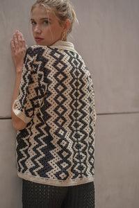 Crochet Knit Top in Black/Natural