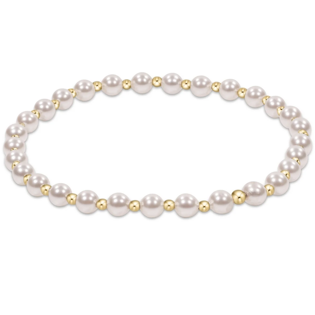 Classic Grateful Pattern 4mm Bead Bracelet - Pearl - Extends