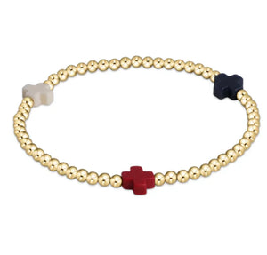 Signature Cross Gold Pattern 3mm Bead Bracelet - Firecracker