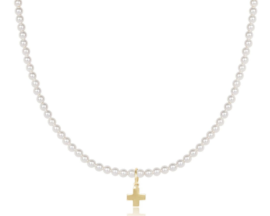 17” Choker Classic Pearl 3mm Bead - Signature Cross Gold Charm