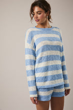 Load image into Gallery viewer, Mid-rise Stripe Sweater Shorts in Blue &amp; White Stripes
