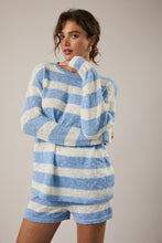 Load image into Gallery viewer, Mid-rise Stripe Sweater Shorts in Blue &amp; White Stripes
