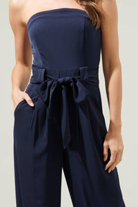 Lappel Tube Top Wide Leg Jumpsuit in Navy