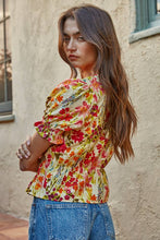 Load image into Gallery viewer, Woven Floral Print Short Sleeve Top in Yellow Multi Mix

