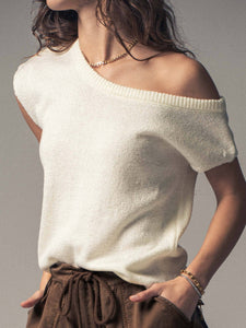 Asymmetric One-Shoulder Knit Top in Ivory