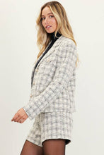 Load image into Gallery viewer, Plaid Tweed Button Down Lady Jacket in Ivory &amp; Black
