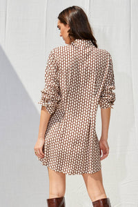 Printed Shirt Dress in Brown