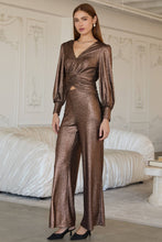Load image into Gallery viewer, Foil Textured Ruched Long Sleeve Top in Brown
