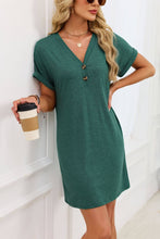 Load image into Gallery viewer, Hailey Henley Knit T-Shirt Dress in Green
