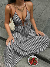 Load image into Gallery viewer, Halter Maxi Dress in Black &amp; White Stripe
