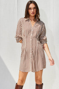 Printed Shirt Dress in Brown