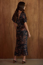 Load image into Gallery viewer, Woven Floral Print Short Sleeve Midi Dress in Black
