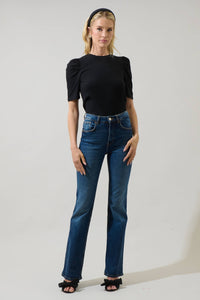 Bertha Knit Ruched Top in Black