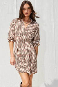 Printed Shirt Dress in Brown