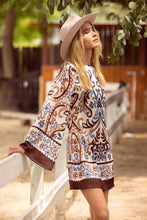Load image into Gallery viewer, Border Print Mini Dress in Ivory Brown Combo
