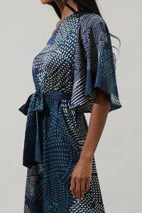 Kirby Geometric One Shoulder Satin Maxi Dress in Navy