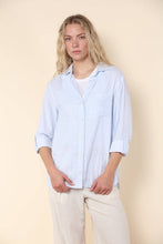 Load image into Gallery viewer, Light Blue &amp; White Stripe Button Down Top
