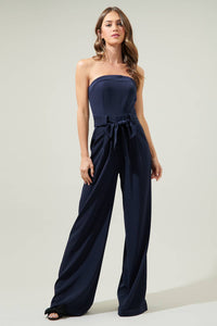Lappel Tube Top Wide Leg Jumpsuit in Navy