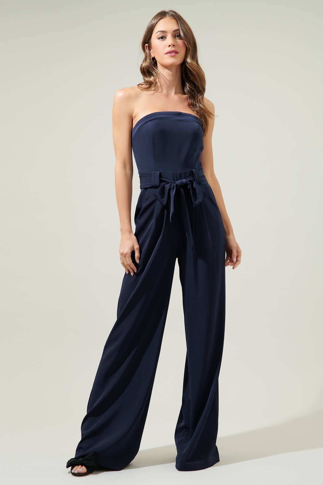 Lappel Tube Top Wide Leg Jumpsuit in Navy