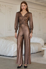 Load image into Gallery viewer, Foil Textured Ruched Long Sleeve Top in Brown

