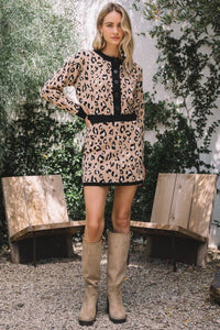 Leopard Sweater Knit Mini Skirt