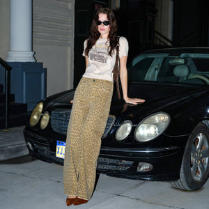 Mid Rise Leopard Print Straight Pant