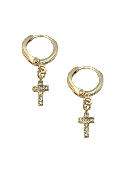 Pave Cross Huggie Earrings