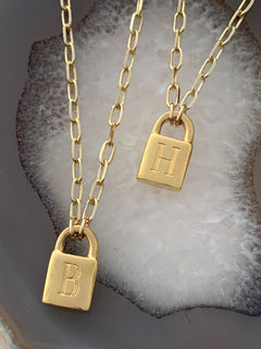 Gold Lock Initial Necklace