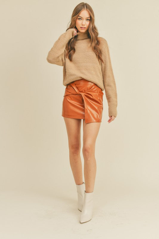 Twist Front Faux Leather Skirt